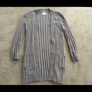 Grey chenille open cardigan with pockets